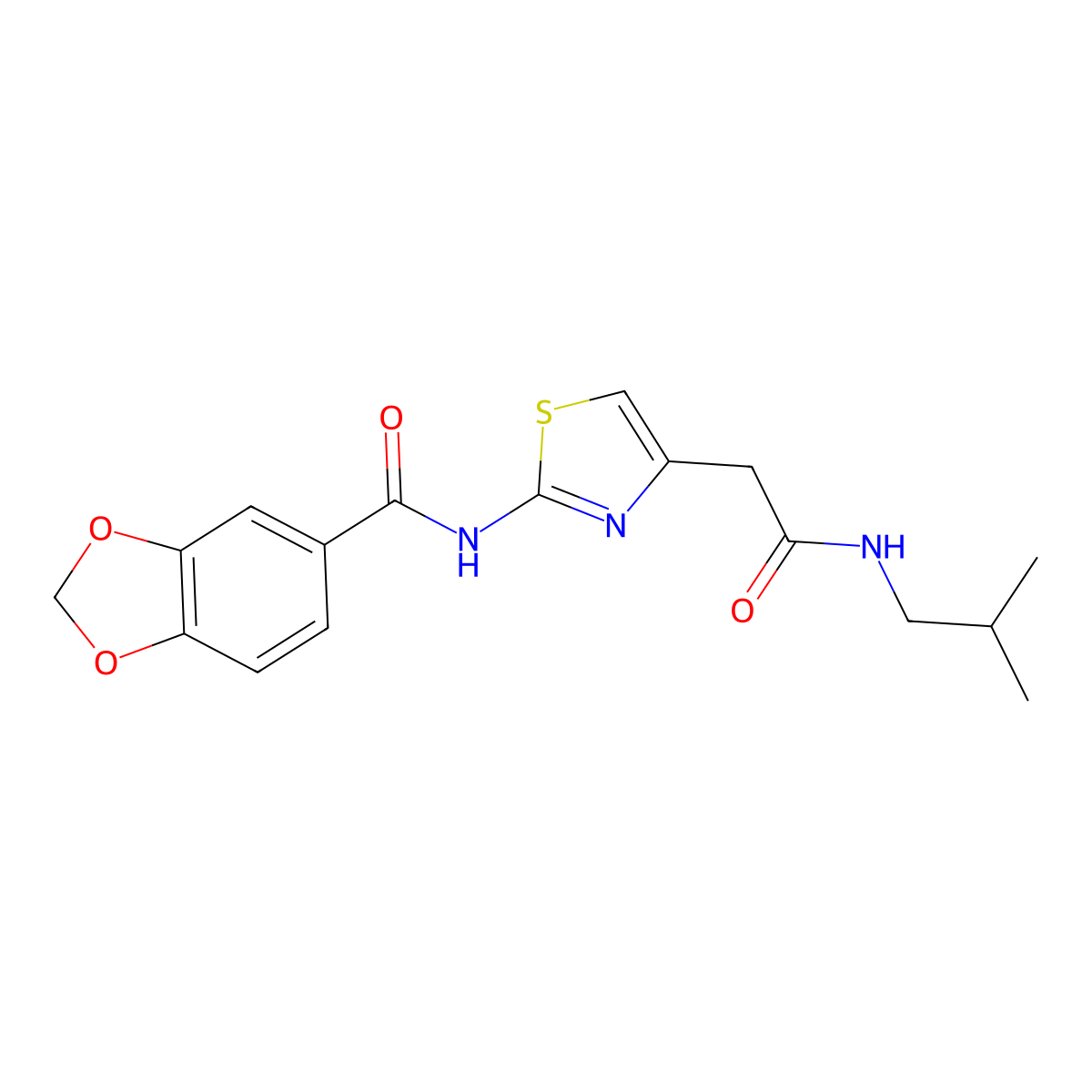 N-(4-(2-(isobutylamino)-2-oxoethyl)thiazol-2-yl)benzo[d][1,3]dioxole-5-carboxamide molecular structure, CAS 1005295-34-0