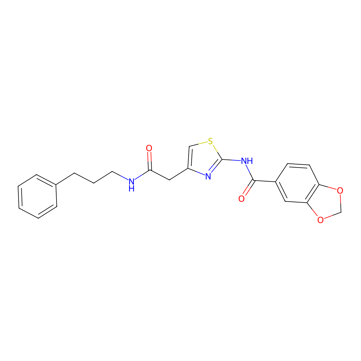 N-(4-(2-oxo-2-((3-phenylpropyl)amino)ethyl)thiazol-2-yl)benzo[d][1,3]dioxole-5-carboxamide molecular structure, CAS 1005295-42-0