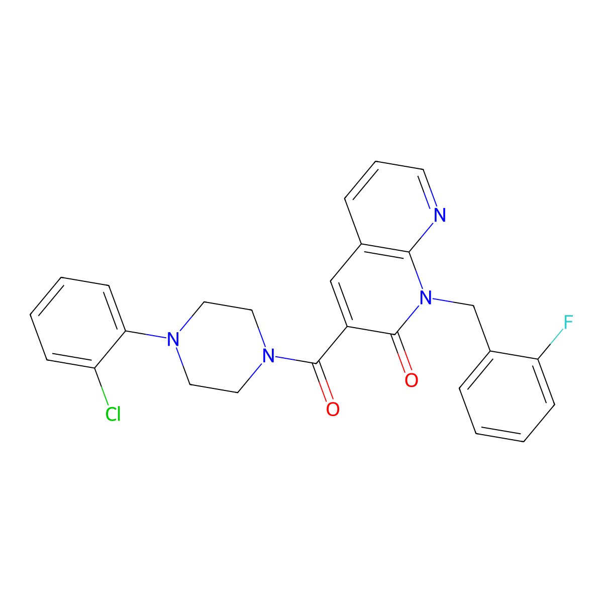 3-(4-(2-chlorophenyl)piperazine-1-carbonyl)-1-(2-fluorobenzyl)-1,8-naphthyridin-2(1H)-one molecular structure, CAS 1005295-43-1
