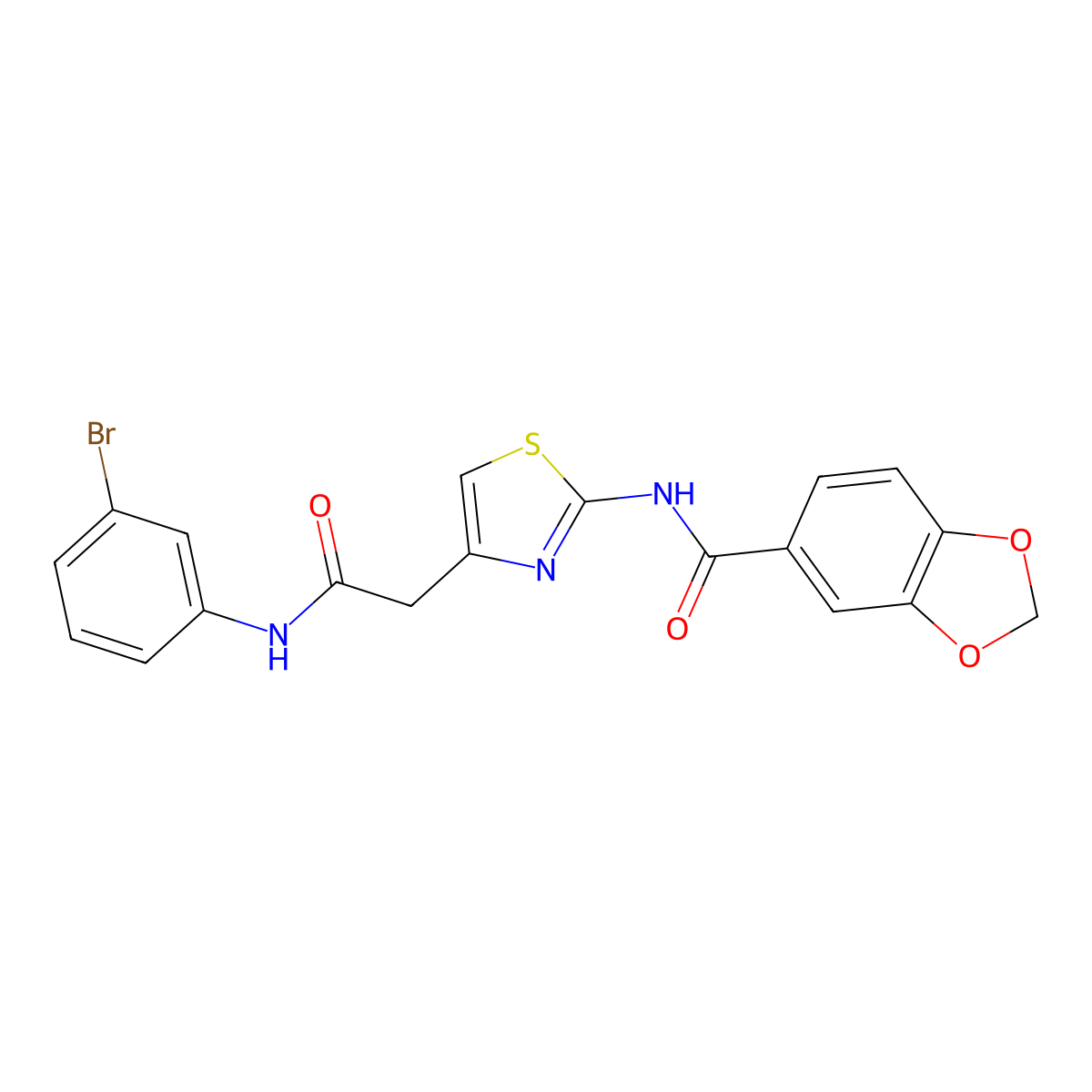 N-(4-(2-((3-bromophenyl)amino)-2-oxoethyl)thiazol-2-yl)benzo[d][1,3]dioxole-5-carboxamide molecular structure, CAS 1005295-47-5