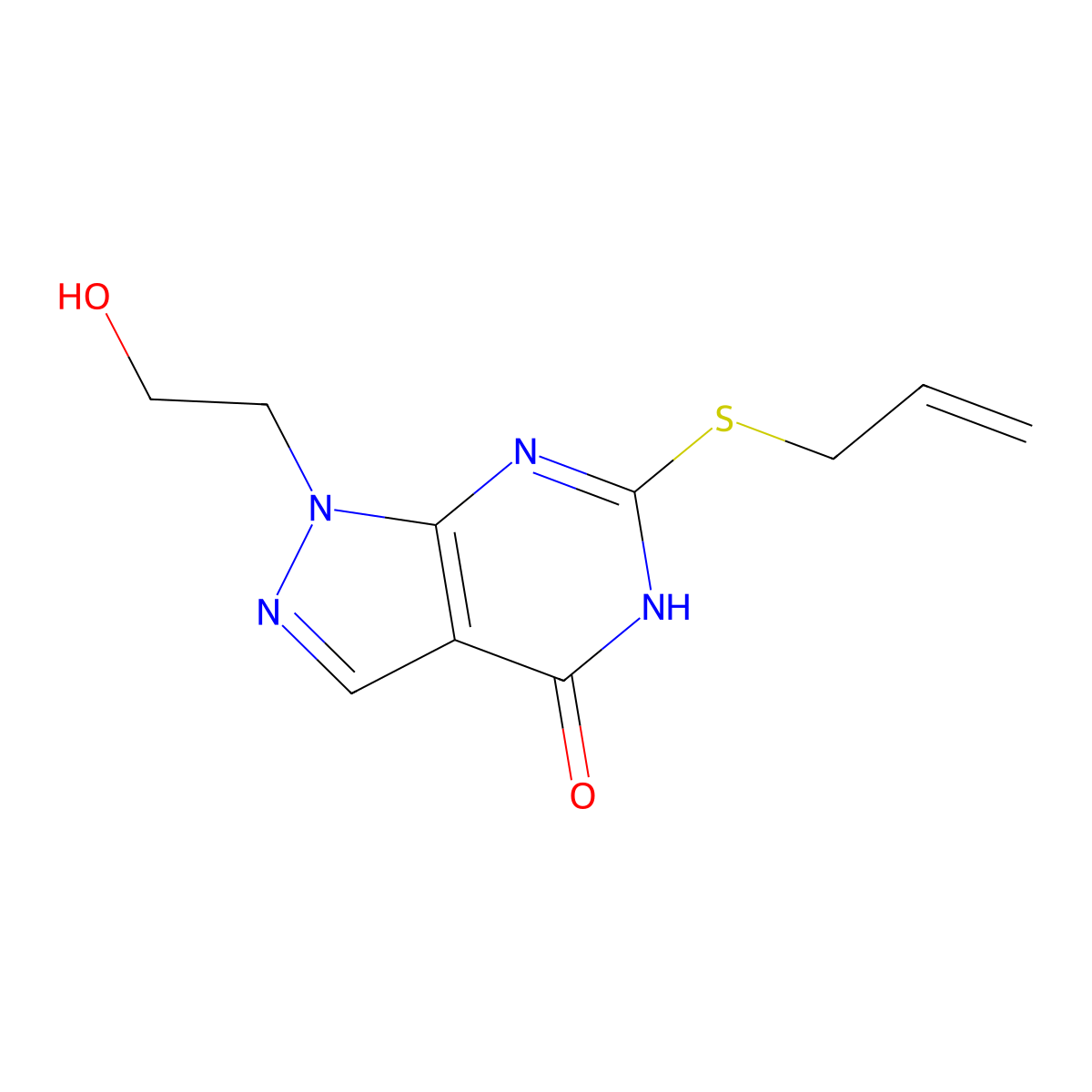 6-(allylthio)-1-(2-hydroxyethyl)-1H-pyrazolo[3,4-d]pyrimidin-4(5H)-one molecular structure, CAS 1005295-53-3