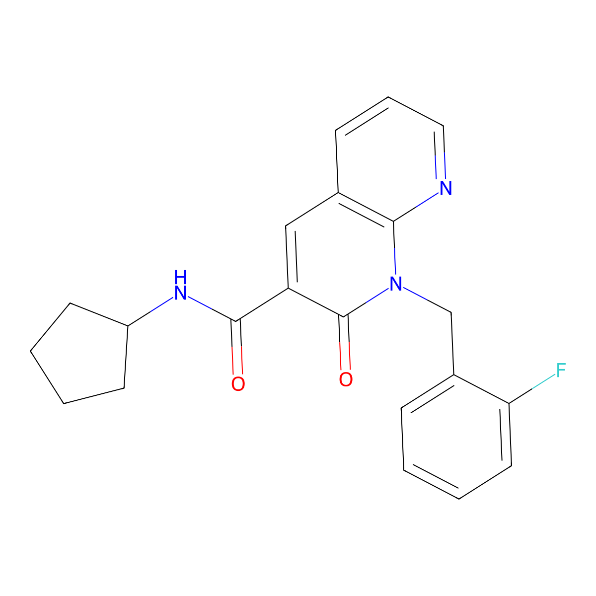 N-cyclopentyl-1-(2-fluorobenzyl)-2-oxo-1,2-dihydro-1,8-naphthyridine-3-carboxamide molecular structure, CAS 1005295-58-8