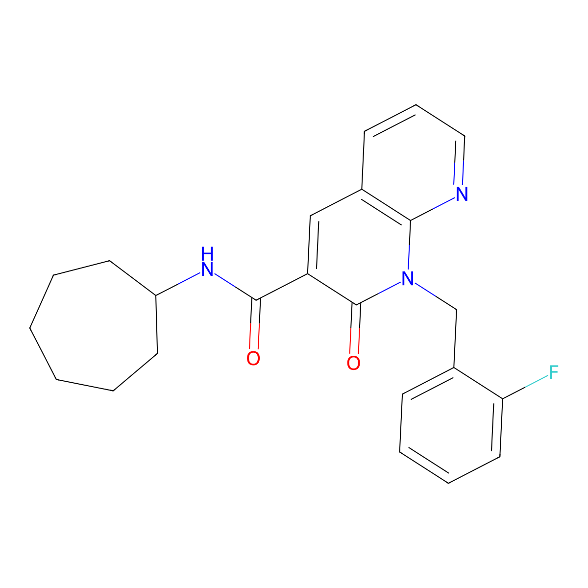 N-cycloheptyl-1-(2-fluorobenzyl)-2-oxo-1,2-dihydro-1,8-naphthyridine-3-carboxamide molecular structure, CAS 1005295-64-6