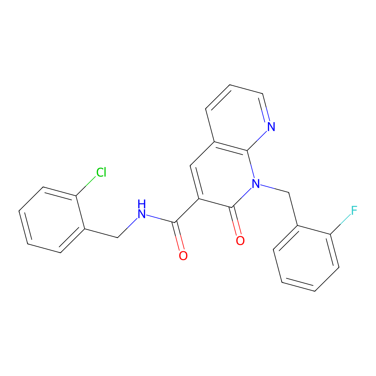 N-(2-chlorobenzyl)-1-(2-fluorobenzyl)-2-oxo-1,2-dihydro-1,8-naphthyridine-3-carboxamide molecular structure, CAS 1005295-67-9