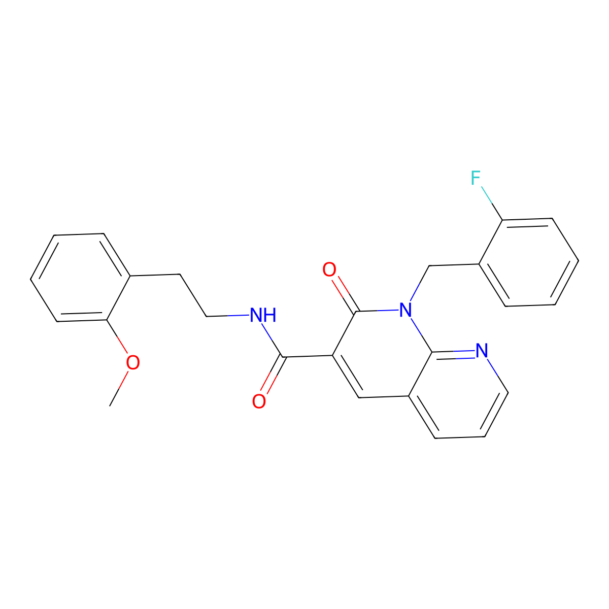 1-(2-fluorobenzyl)-N-(2-methoxyphenethyl)-2-oxo-1,2-dihydro-1,8-naphthyridine-3-carboxamide molecular structure, CAS 1005295-82-8