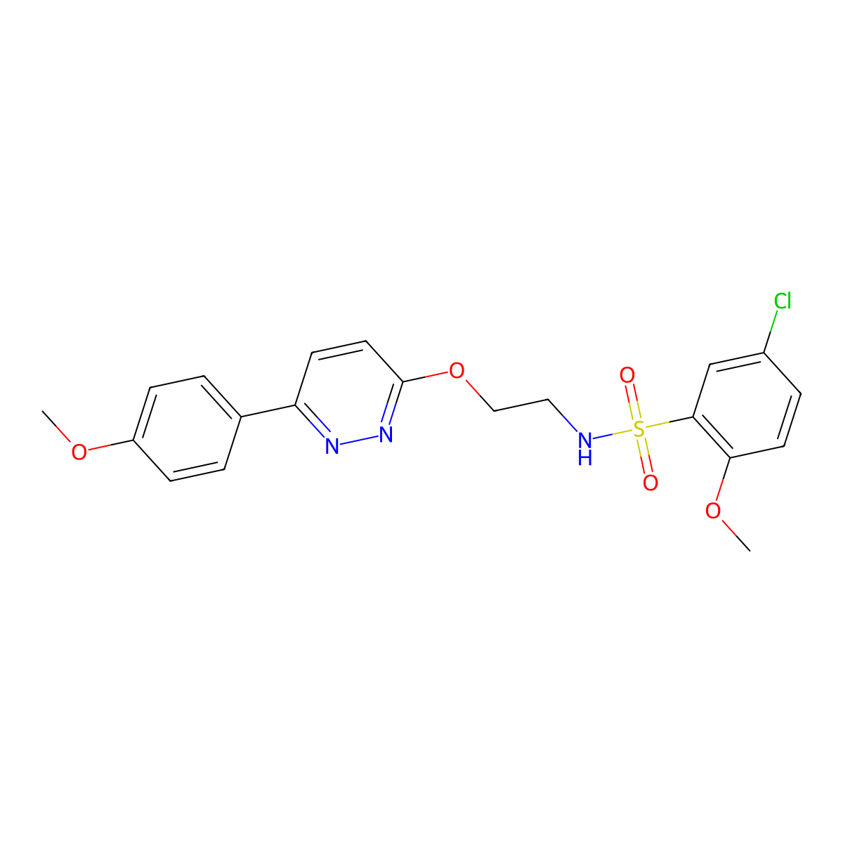 5-chloro-2-methoxy-N-(2-((6-(4-methoxyphenyl)pyridazin-3-yl)oxy)ethyl)benzenesulfonamide molecular structure, CAS 1005295-96-4