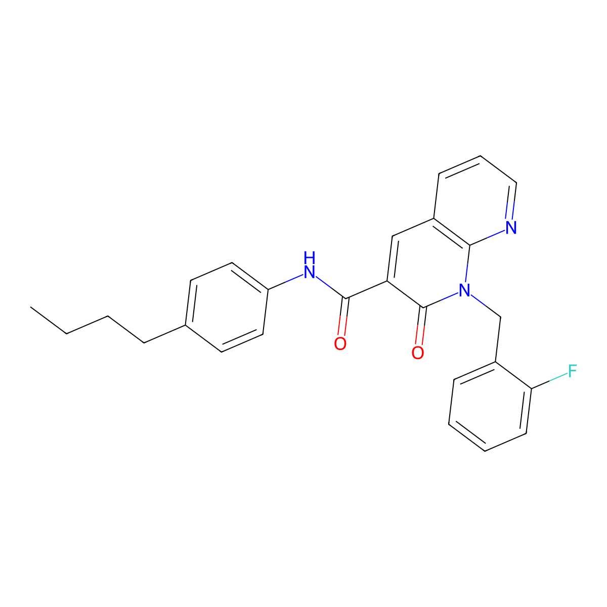 N-(4-butylphenyl)-1-(2-fluorobenzyl)-2-oxo-1,2-dihydro-1,8-naphthyridine-3-carboxamide molecular structure, CAS 1005295-97-5