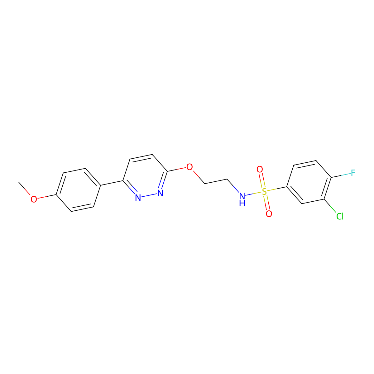 3-chloro-4-fluoro-N-(2-((6-(4-methoxyphenyl)pyridazin-3-yl)oxy)ethyl)benzenesulfonamide molecular structure, CAS 1005296-06-9