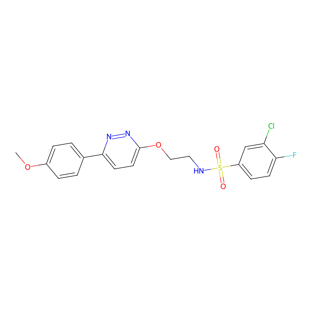 3-chloro-4-fluoro-N-(2-((6-(4-methoxyphenyl)pyridazin-3-yl)oxy)ethyl)benzenesulfonamide molecular structure, CAS 1005296-06-9