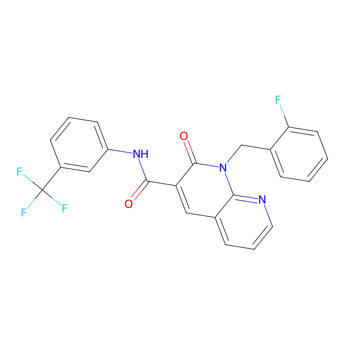 1-(2-fluorobenzyl)-2-oxo-N-(3-(trifluoromethyl)phenyl)-1,2-dihydro-1,8-naphthyridine-3-carboxamide molecular structure, CAS 1005296-07-0