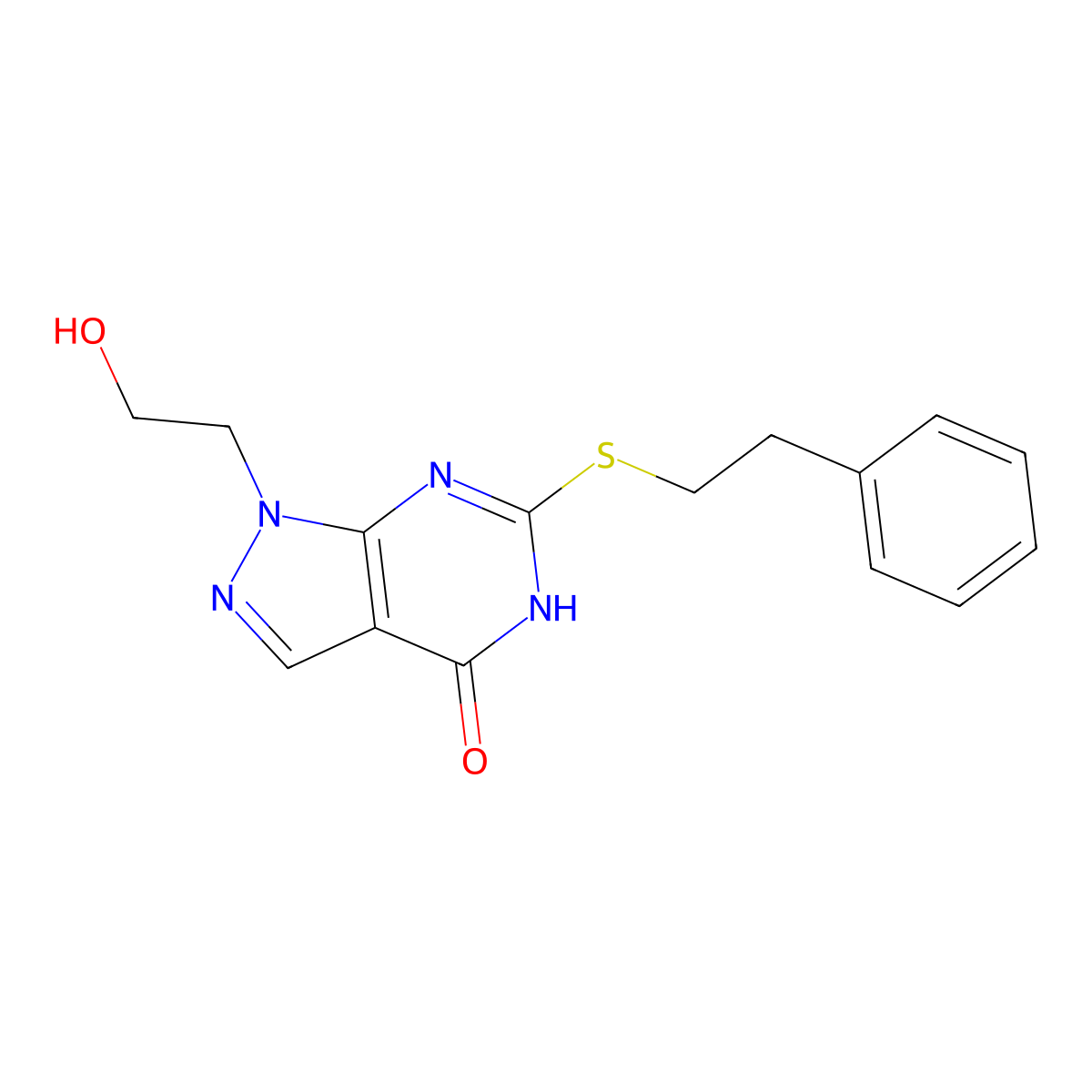 1-(2-hydroxyethyl)-6-(phenethylthio)-1H-pyrazolo[3,4-d]pyrimidin-4(5H)-one molecular structure, CAS 1005296-14-9