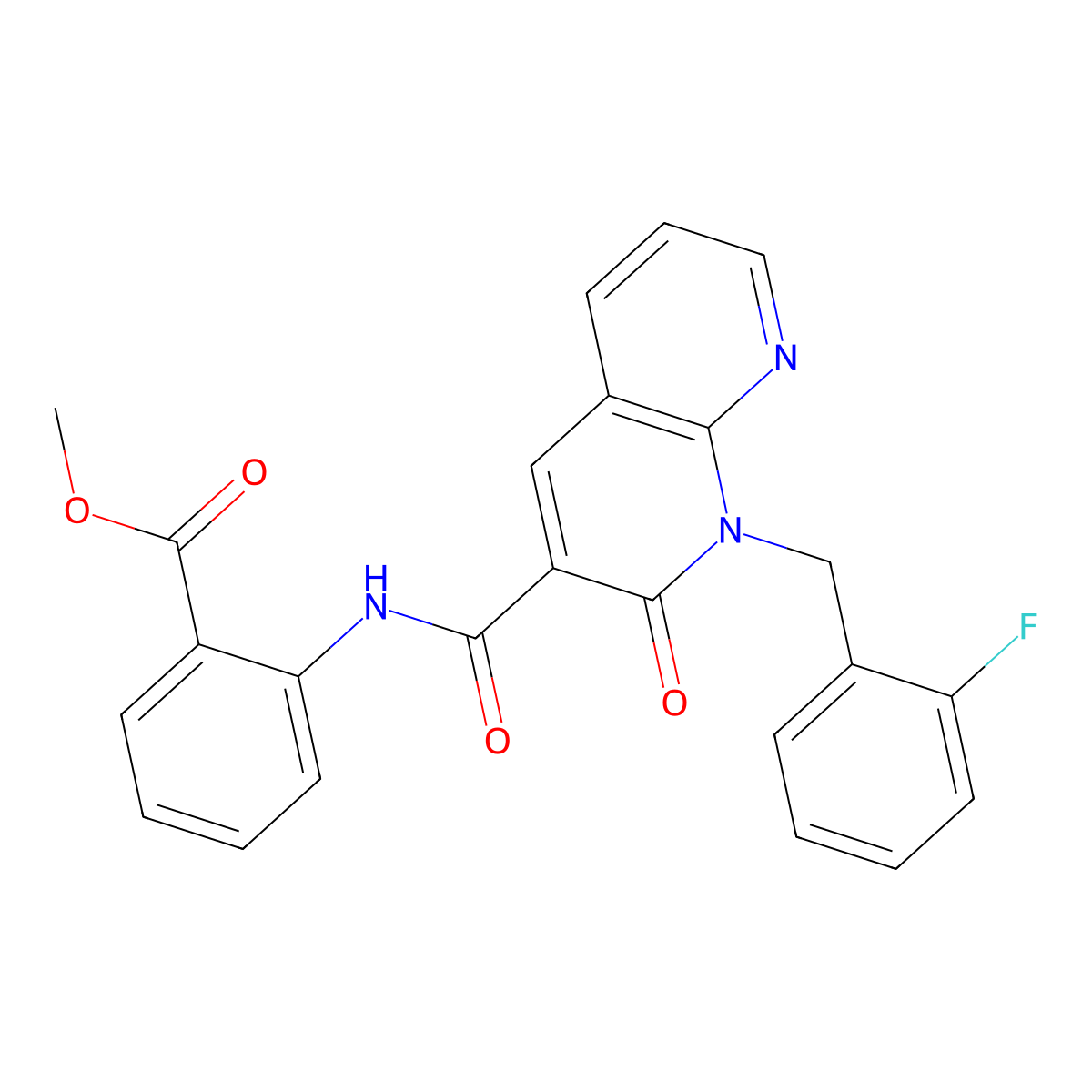Methyl 2-(1-(2-fluorobenzyl)-2-oxo-1,2-dihydro-1,8-naphthyridine-3-carboxamido)benzoate molecular structure, CAS 1005296-20-7