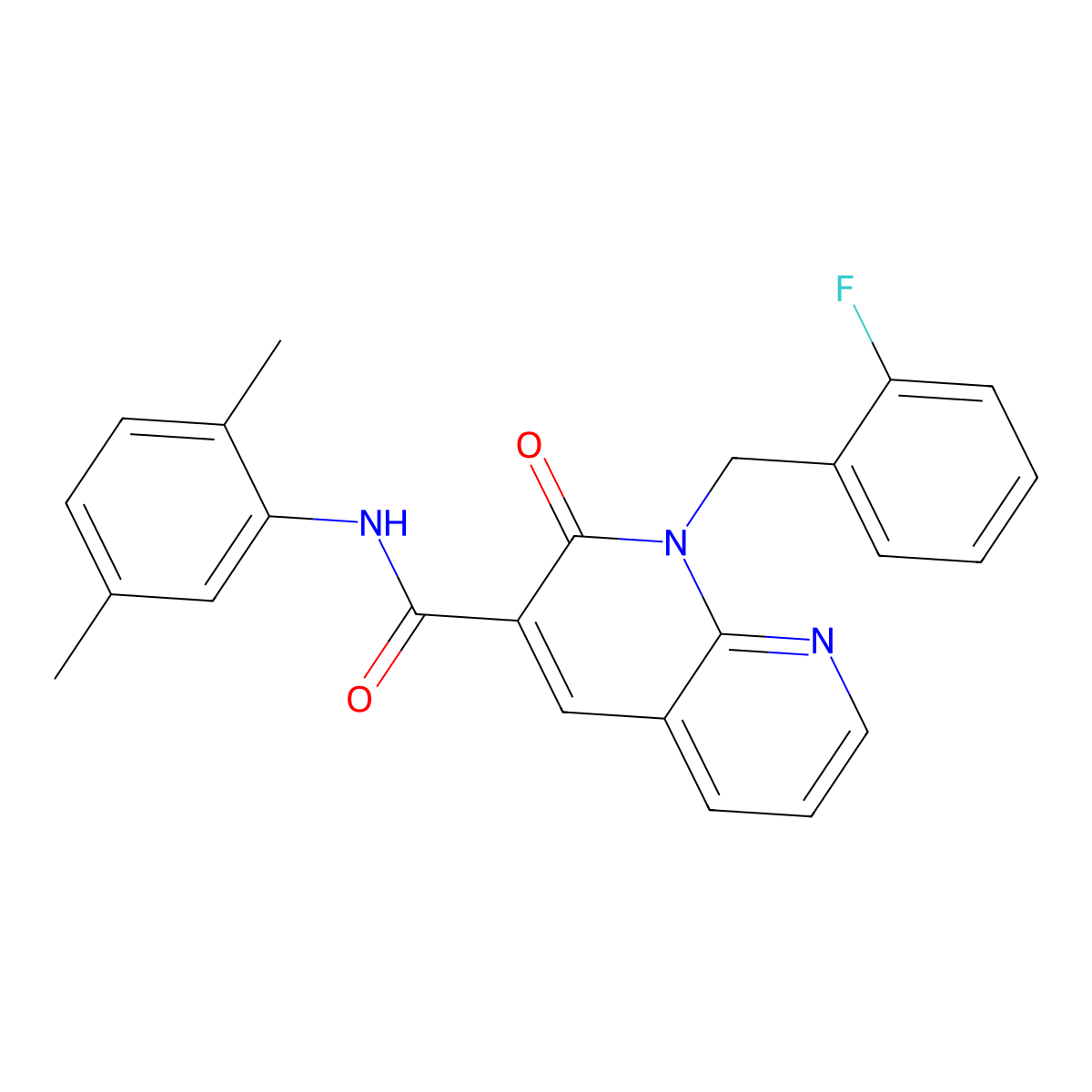 N-(2,5-dimethylphenyl)-1-(2-fluorobenzyl)-2-oxo-1,2-dihydro-1,8-naphthyridine-3-carboxamide molecular structure, CAS 1005296-27-4