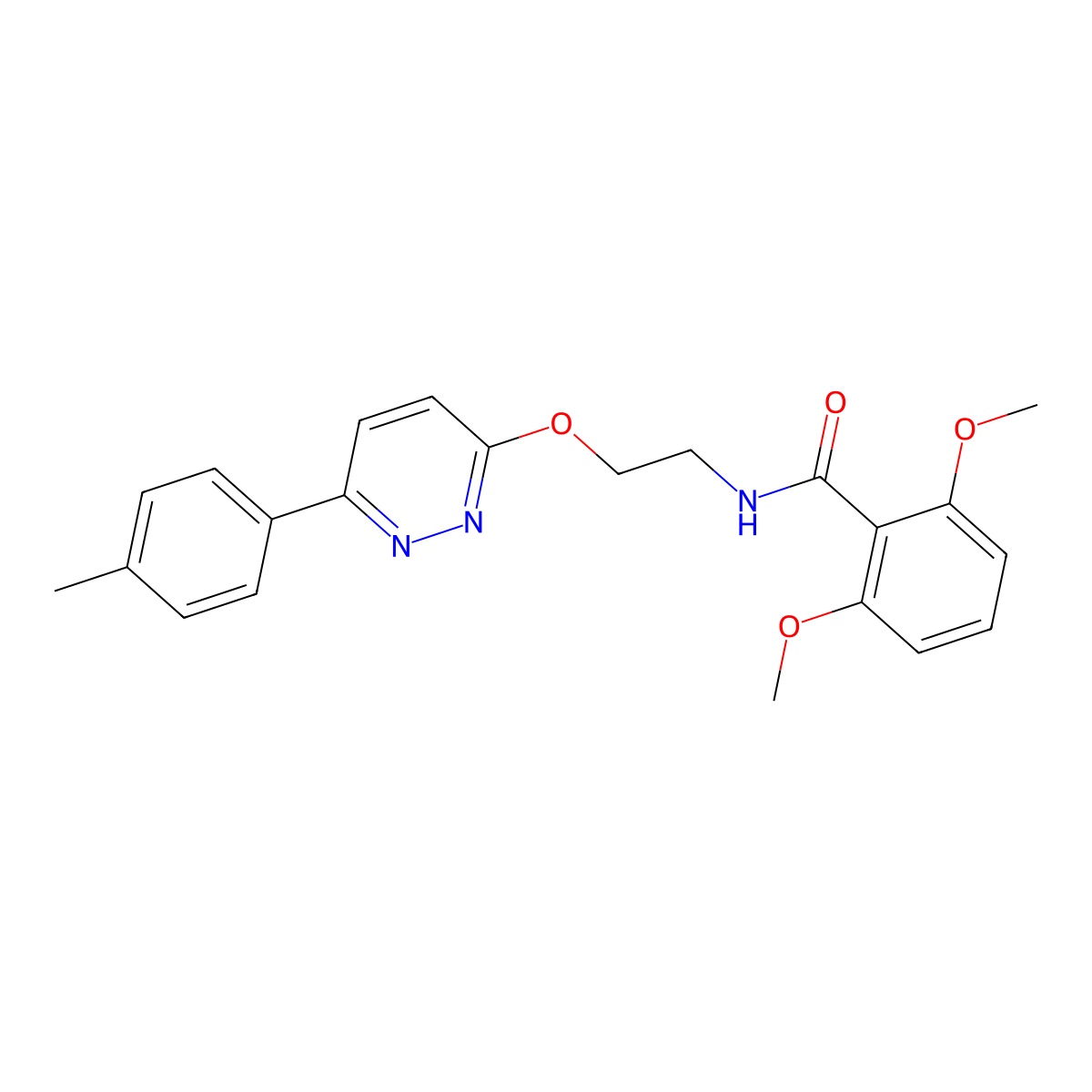 2,6-dimethoxy-N-(2-((6-(p-tolyl)pyridazin-3-yl)oxy)ethyl)benzamide molecular structure, CAS 1005296-43-4
