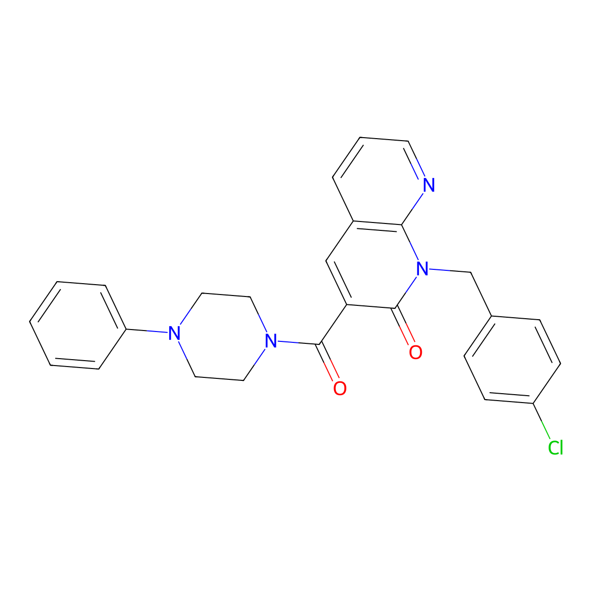 1-(4-chlorobenzyl)-3-(4-phenylpiperazine-1-carbonyl)-1,8-naphthyridin-2(1H)-one molecular structure, CAS 1005296-48-9