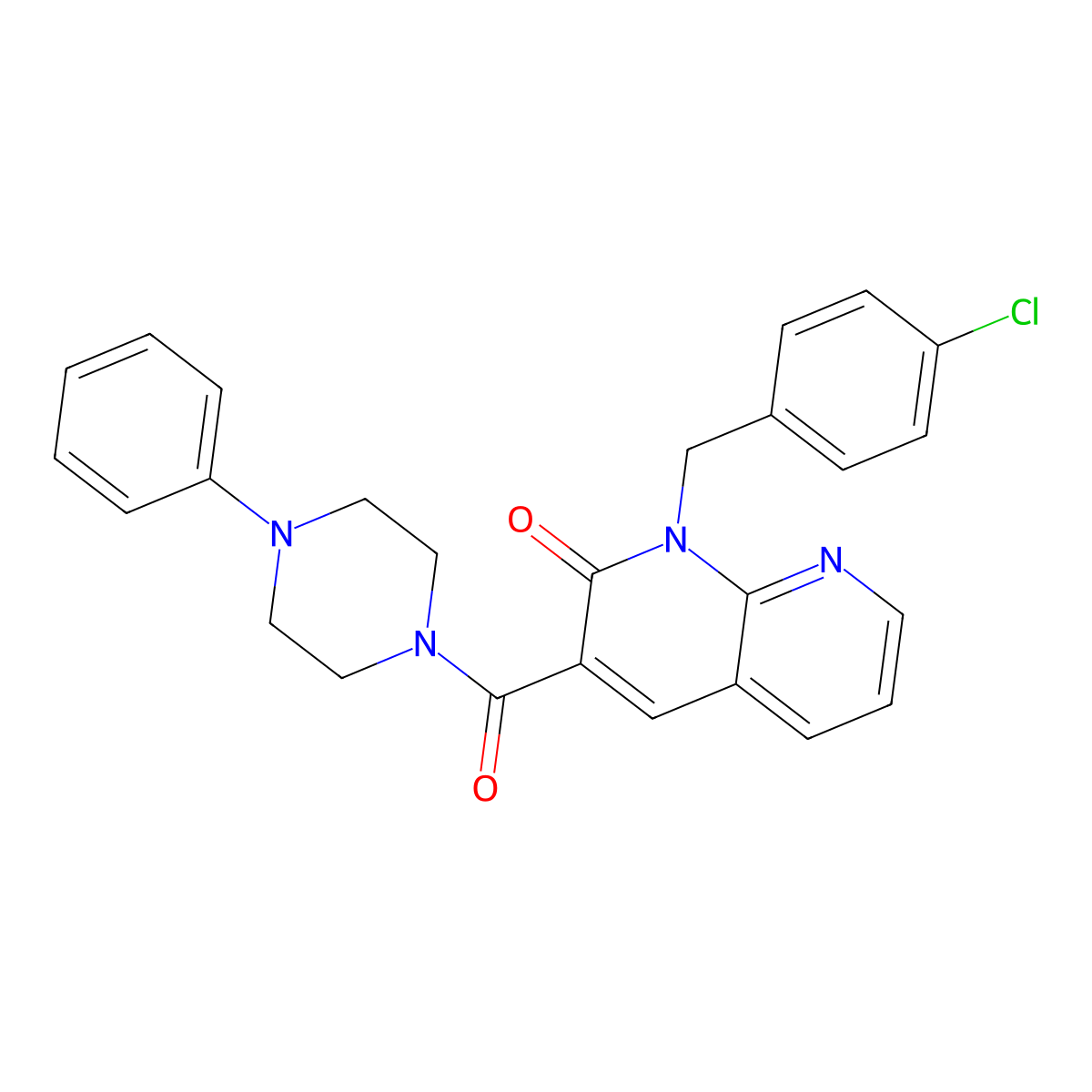 1-(4-chlorobenzyl)-3-(4-phenylpiperazine-1-carbonyl)-1,8-naphthyridin-2(1H)-one molecular structure, CAS 1005296-48-9