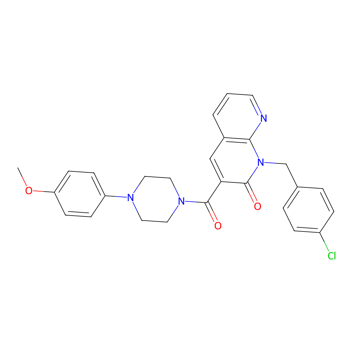 1-(4-chlorobenzyl)-3-(4-(4-methoxyphenyl)piperazine-1-carbonyl)-1,8-naphthyridin-2(1H)-one molecular structure, CAS 1005296-53-6