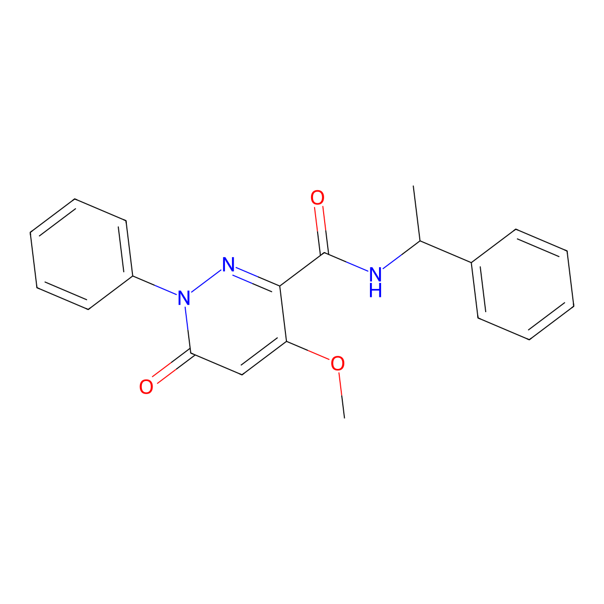 4-methoxy-6-oxo-1-phenyl-N-(1-phenylethyl)-1,6-dihydropyridazine-3-carboxamide molecular structure, CAS 1005296-56-9