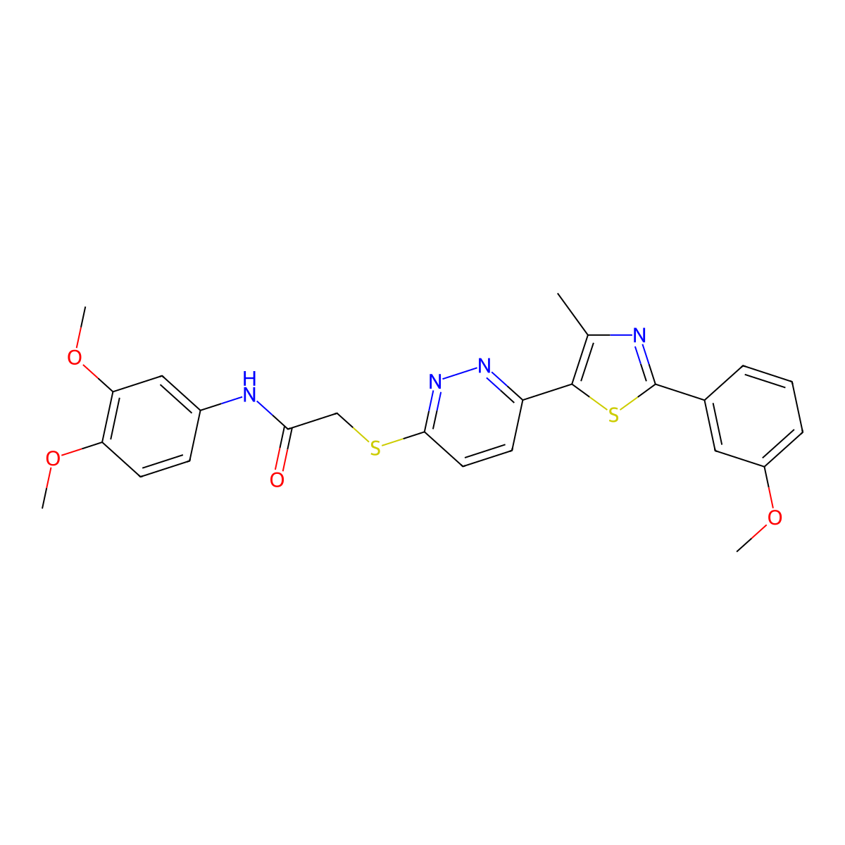 N-(3,4-dimethoxyphenyl)-2-((6-(2-(3-methoxyphenyl)-4-methylthiazol-5-yl)pyridazin-3-yl)thio)acetamide molecular structure, CAS 1005296-60-5