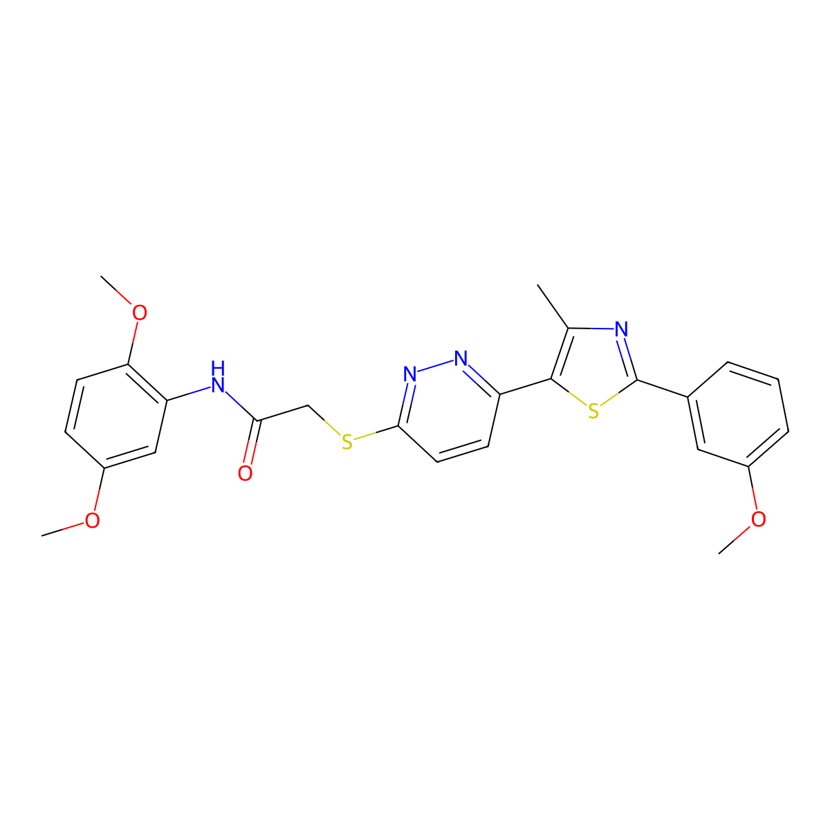 N-(2,5-dimethoxyphenyl)-2-((6-(2-(3-methoxyphenyl)-4-methylthiazol-5-yl)pyridazin-3-yl)thio)acetamide molecular structure, CAS 1005296-62-7