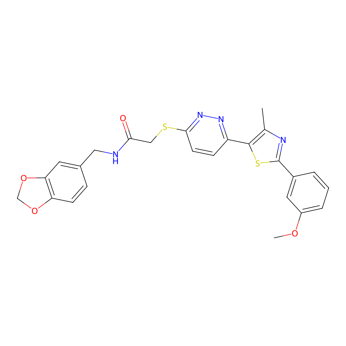N-(benzo[d][1,3]dioxol-5-ylmethyl)-2-((6-(2-(3-methoxyphenyl)-4-methylthiazol-5-yl)pyridazin-3-yl)thio)acetamide molecular structure, CAS 1005296-63-8