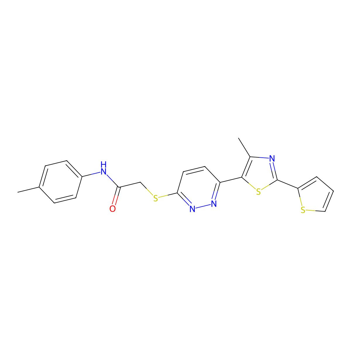 2-((6-(4-methyl-2-(thiophen-2-yl)thiazol-5-yl)pyridazin-3-yl)thio)-N-(p-tolyl)acetamide molecular structure, CAS 1005296-68-3