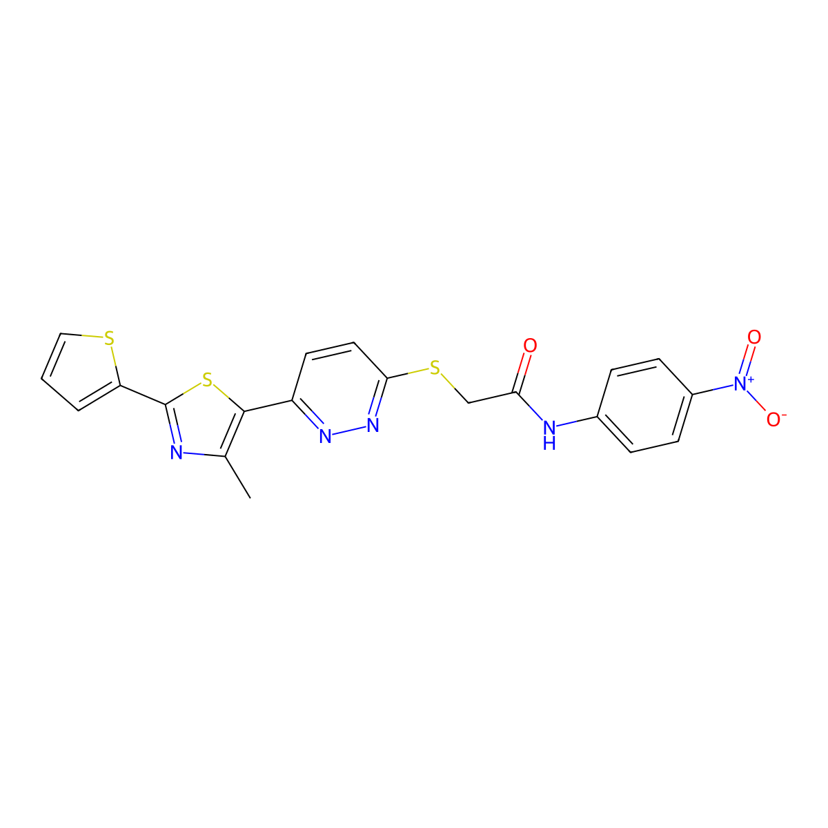2-((6-(4-methyl-2-(thiophen-2-yl)thiazol-5-yl)pyridazin-3-yl)thio)-N-(4-nitrophenyl)acetamide molecular structure, CAS 1005296-78-5