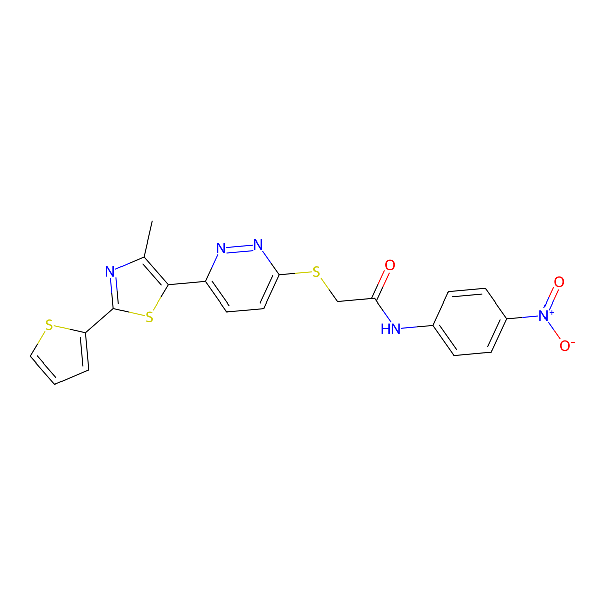2-((6-(4-methyl-2-(thiophen-2-yl)thiazol-5-yl)pyridazin-3-yl)thio)-N-(4-nitrophenyl)acetamide molecular structure, CAS 1005296-78-5