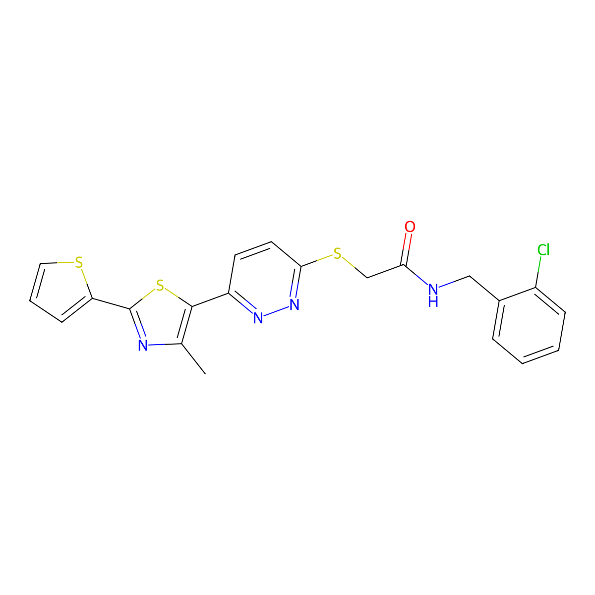 N-(2-chlorobenzyl)-2-((6-(4-methyl-2-(thiophen-2-yl)thiazol-5-yl)pyridazin-3-yl)thio)acetamide molecular structure, CAS 1005296-84-3