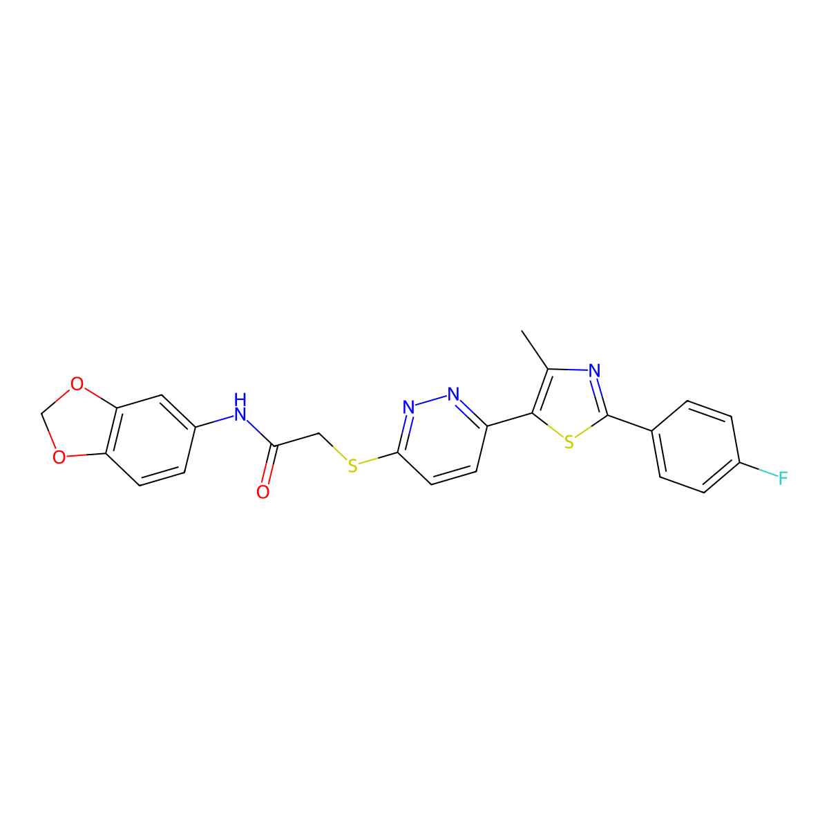 N-(benzo[d][1,3]dioxol-5-yl)-2-((6-(2-(4-fluorophenyl)-4-methylthiazol-5-yl)pyridazin-3-yl)thio)acetamide molecular structure, CAS 1005296-87-6