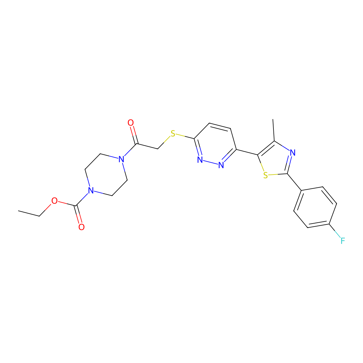 Ethyl 4-(2-((6-(2-(4-fluorophenyl)-4-methylthiazol-5-yl)pyridazin-3-yl)thio)acetyl)piperazine-1-carboxylate molecular structure, CAS 1005296-90-1