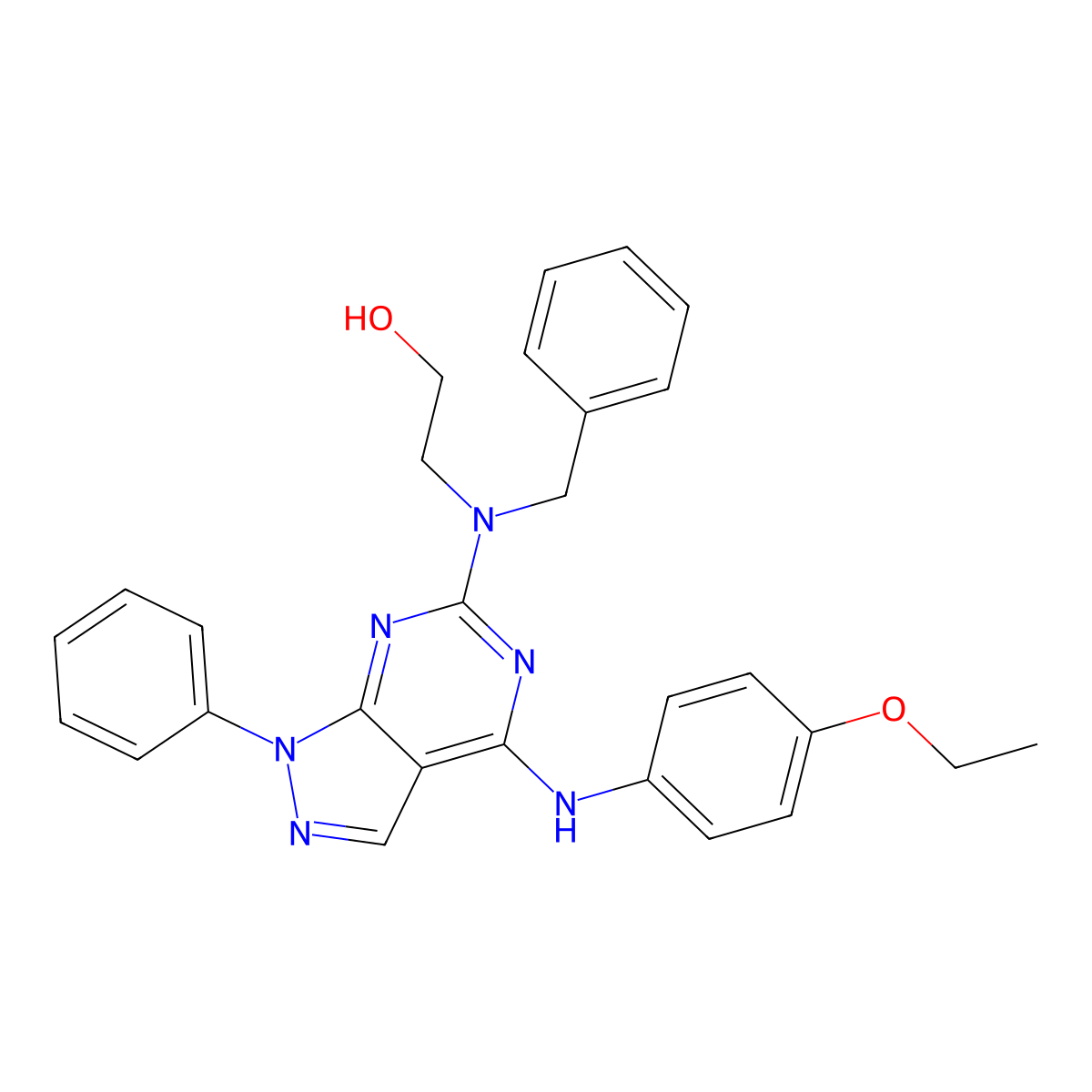 2-(benzyl(4-((4-ethoxyphenyl)amino)-1-phenyl-1H-pyrazolo[3,4-d]pyrimidin-6-yl)amino)ethanol molecular structure, CAS 1005296-95-6