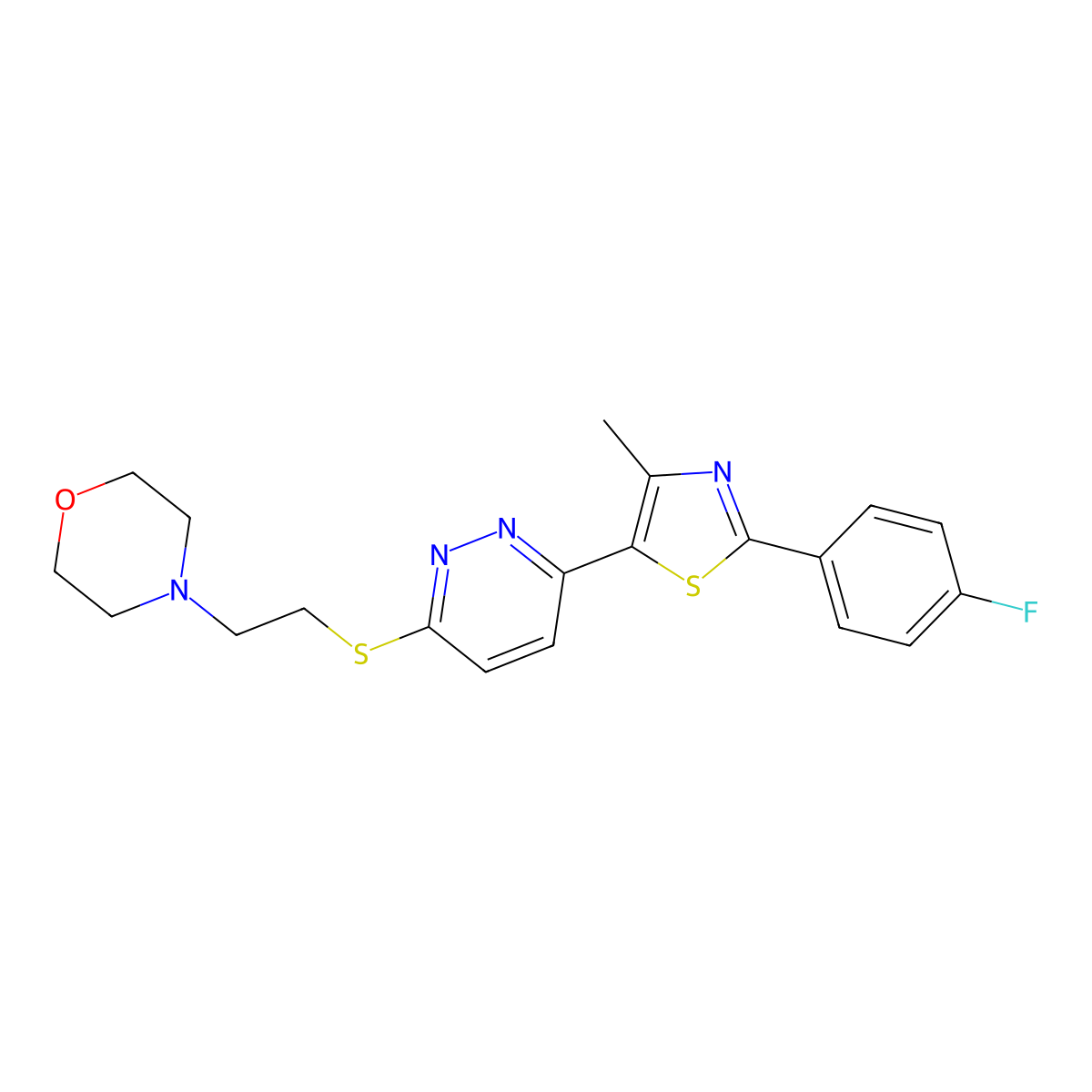 4-(2-((6-(2-(4-Fluorophenyl)-4-methylthiazol-5-yl)pyridazin-3-yl)thio)ethyl)morpholine molecular structure, CAS 1005296-96-7