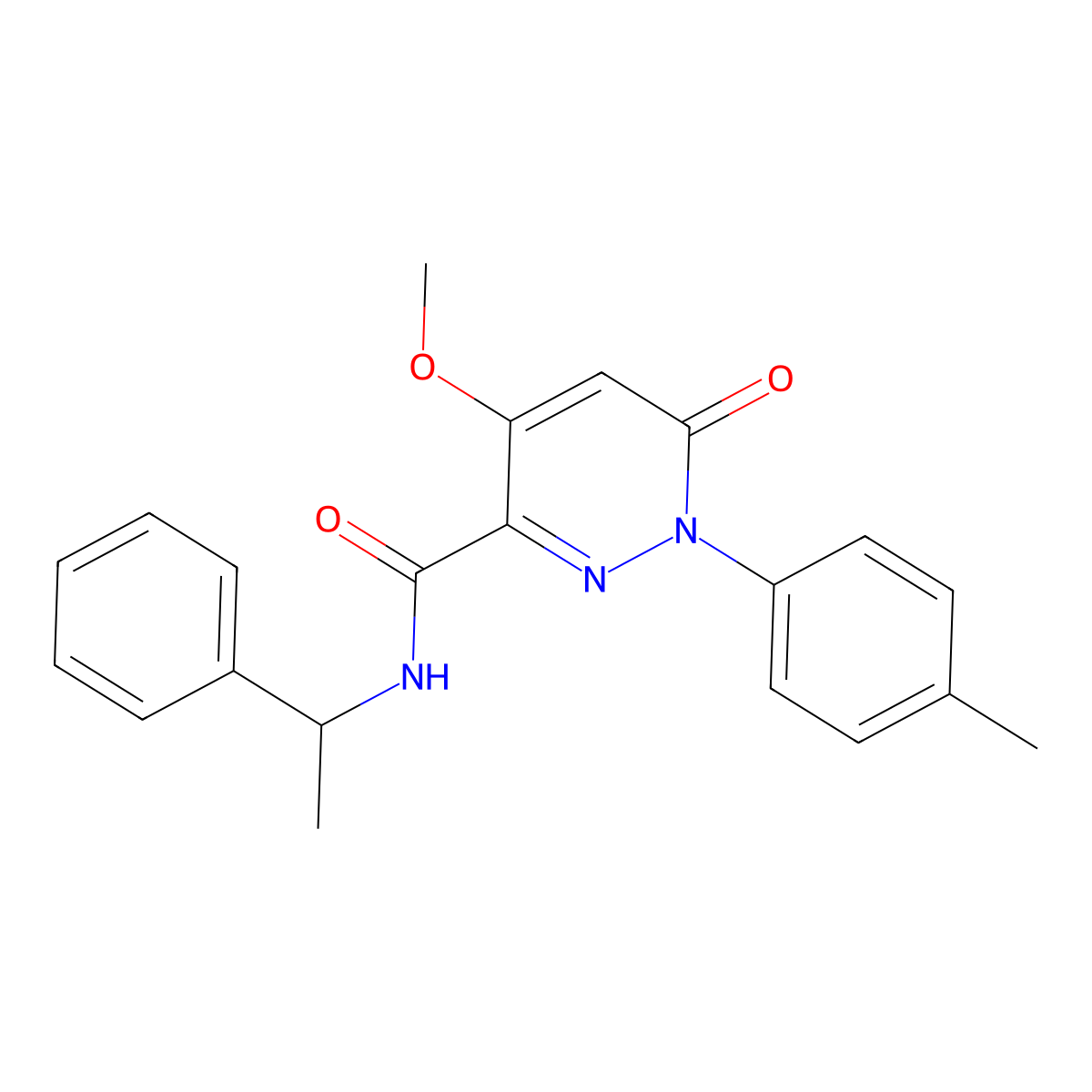 4-methoxy-1-(4-methylphenyl)-6-oxo-N-(1-phenylethyl)-1,6-dihydropyridazine-3-carboxamide molecular structure, CAS 1005297-08-4