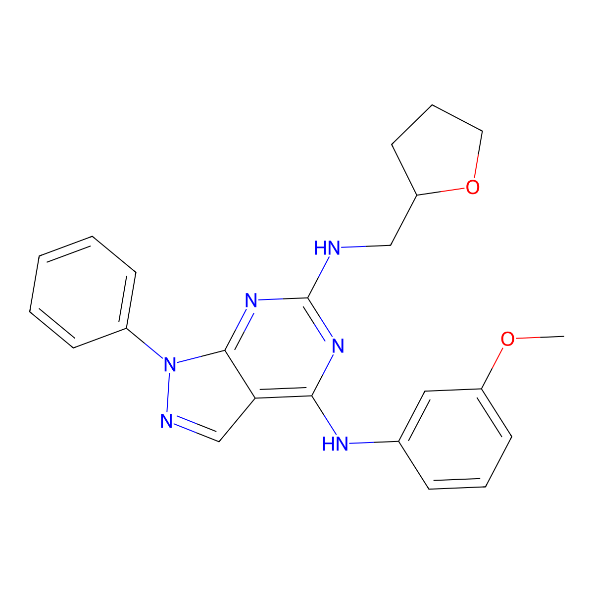 N4-(3-methoxyphenyl)-N6-[(oxolan-2-yl)methyl]-1-phenyl-1H-pyrazolo[3,4-d]pyrimidine-4,6-diamine molecular structure, CAS 1005297-11-9