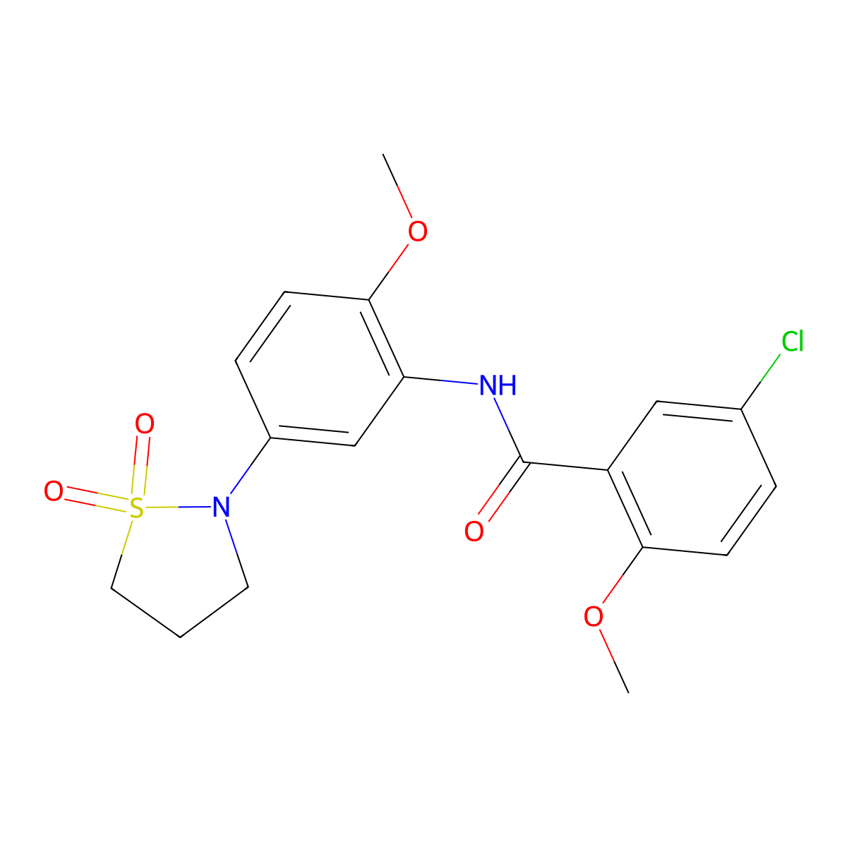 5-chloro-N-(5-(1,1-dioxidoisothiazolidin-2-yl)-2-methoxyphenyl)-2-methoxybenzamide molecular structure, CAS 1005297-12-0