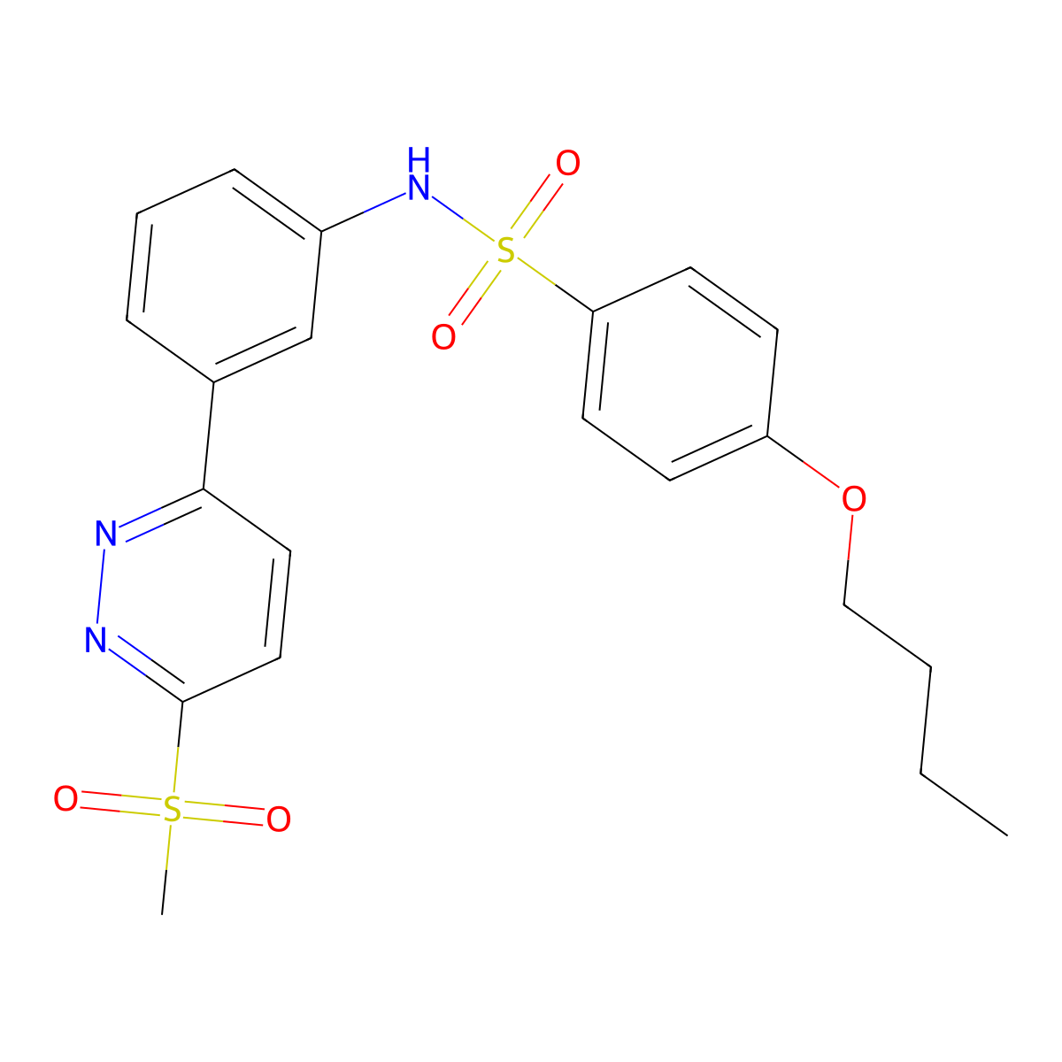 4-butoxy-N-(3-(6-(methylsulfonyl)pyridazin-3-yl)phenyl)benzenesulfonamide molecular structure, CAS 1005297-39-1
