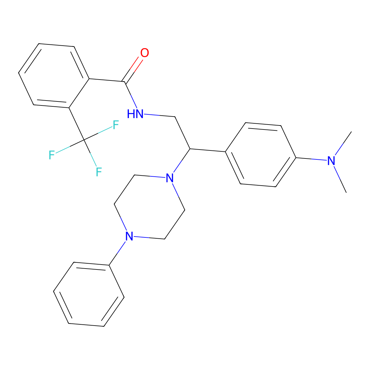 N-(2-(4-(dimethylamino)phenyl)-2-(4-phenylpiperazin-1-yl)ethyl)-2-(trifluoromethyl)benzamide molecular structure, CAS 1005297-44-8