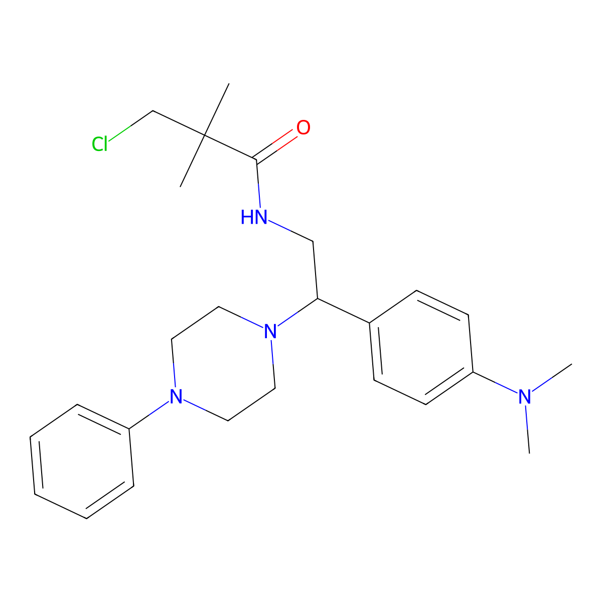 3-chloro-N-(2-(4-(dimethylamino)phenyl)-2-(4-phenylpiperazin-1-yl)ethyl)-2,2-dimethylpropanamide molecular structure, CAS 1005297-47-1