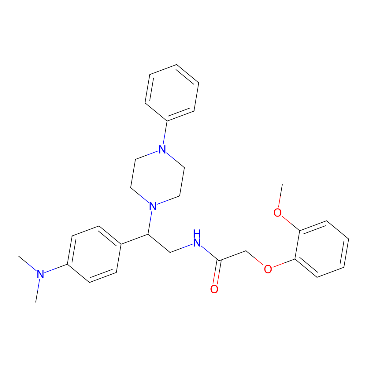 N-{2-[4-(dimethylamino)phenyl]-2-(4-phenylpiperazin-1-yl)ethyl}-2-(2-methoxyphenoxy)acetamide molecular structure, CAS 1005297-50-6