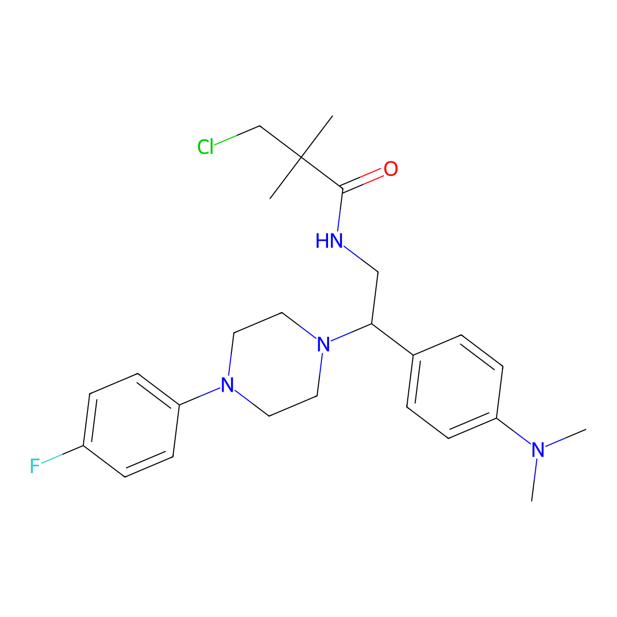 3-chloro-N-{2-[4-(dimethylamino)phenyl]-2-[4-(4-fluorophenyl)piperazin-1-yl]ethyl}-2,2-dimethylpropanamide molecular structure, CAS 1005297-56-2