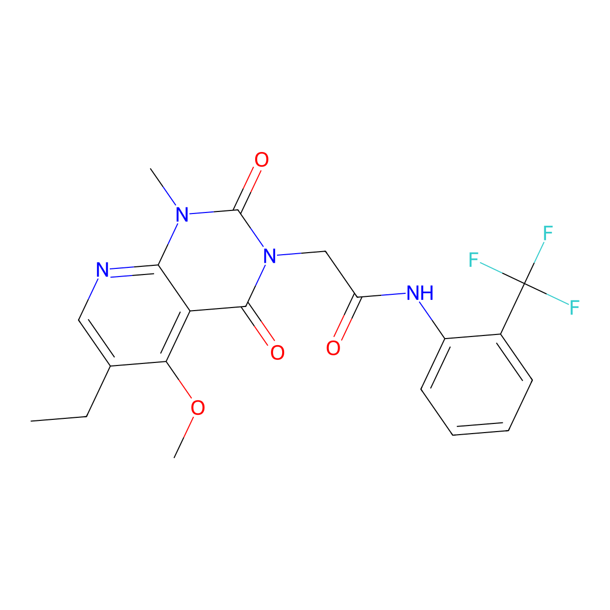 2-(6-ethyl-5-methoxy-1-methyl-2,4-dioxo-1,2-dihydropyrido[2,3-d]pyrimidin-3(4H)-yl)-N-(2-(trifluoromethyl)phenyl)acetamide molecular structure, CAS 1005297-57-3