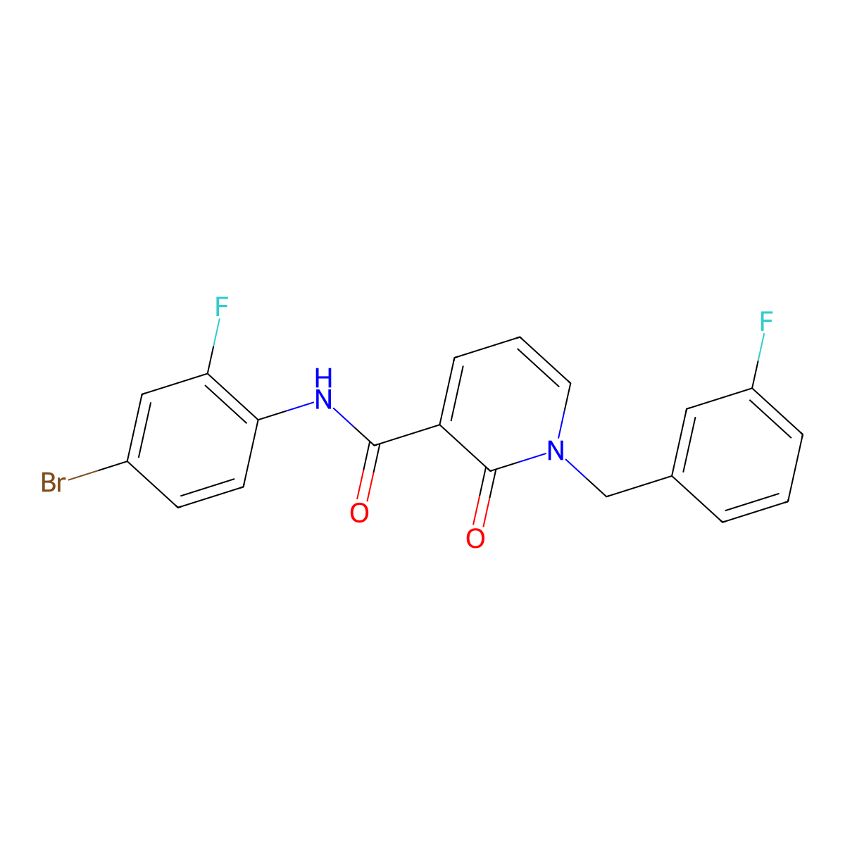 N-(4-bromo-2-fluorophenyl)-1-(3-fluorobenzyl)-2-oxo-1,2-dihydropyridine-3-carboxamide molecular structure, CAS 1005297-60-8