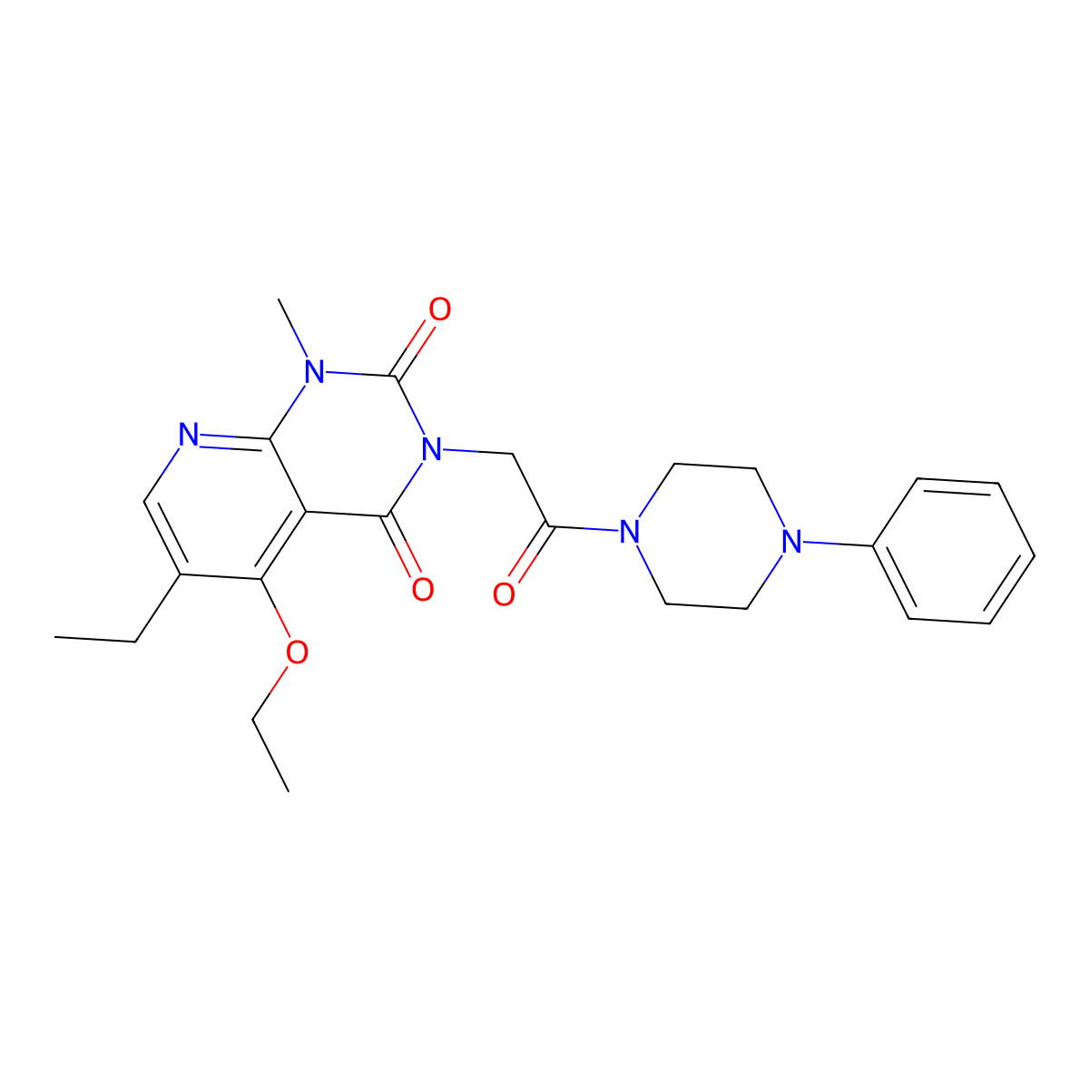 5-ethoxy-6-ethyl-1-methyl-3-(2-oxo-2-(4-phenylpiperazin-1-yl)ethyl)pyrido[2,3-d]pyrimidine-2,4(1H,3H)-dione molecular structure, CAS 1005297-65-3