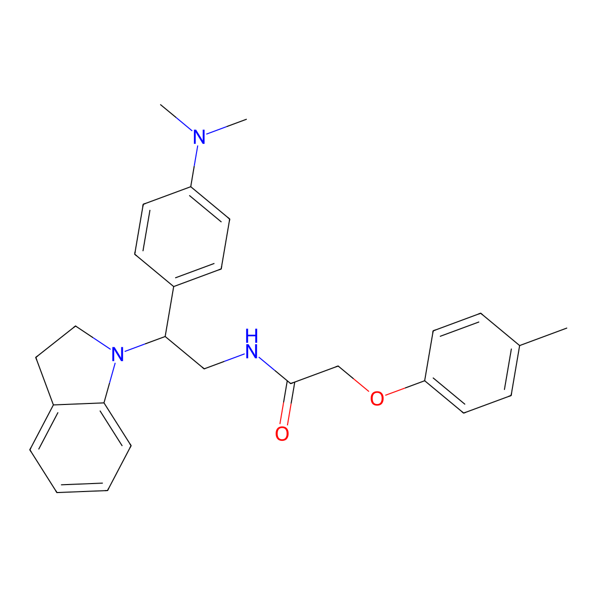 N-(2-(4-(dimethylamino)phenyl)-2-(indolin-1-yl)ethyl)-2-(p-tolyloxy)acetamide molecular structure, CAS 1005297-71-1