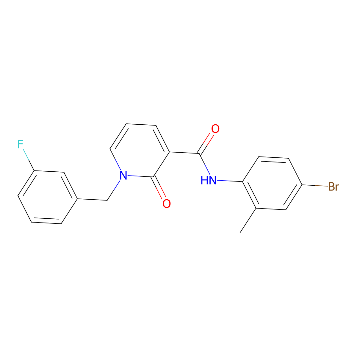 N-(4-bromo-2-methylphenyl)-1-(3-fluorobenzyl)-2-oxo-1,2-dihydropyridine-3-carboxamide molecular structure, CAS 1005297-76-6