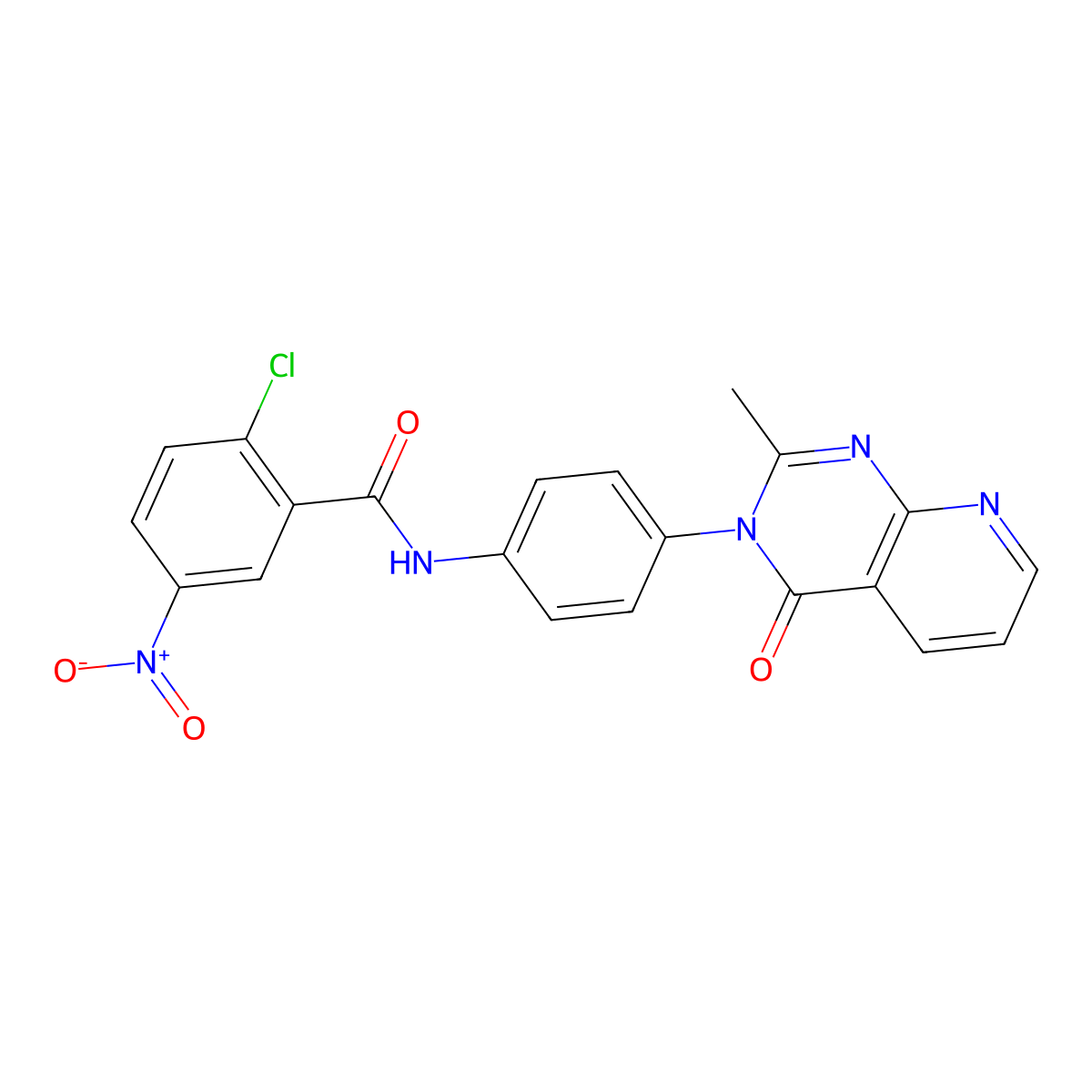 2-chloro-N-(4-(2-methyl-4-oxopyrido[2,3-d]pyrimidin-3(4H)-yl)phenyl)-5-nitrobenzamide molecular structure, CAS 1005297-98-2