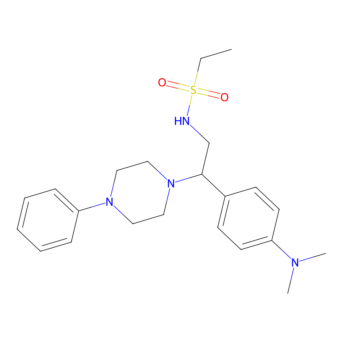 N-(2-(4-(dimethylamino)phenyl)-2-(4-phenylpiperazin-1-yl)ethyl)ethanesulfonamide molecular structure, CAS 1005298-02-1
