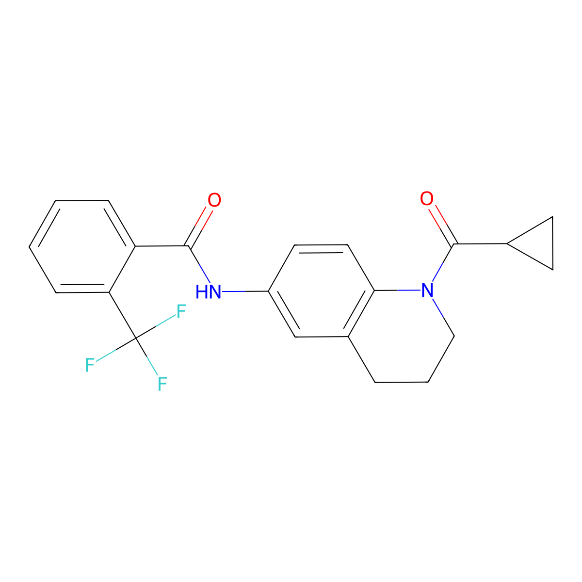 N-[1-(cyclopropanecarbonyl)-3,4-dihydro-2H-quinolin-6-yl]-2-(trifluoromethyl)benzamide molecular structure, CAS 1005298-22-5