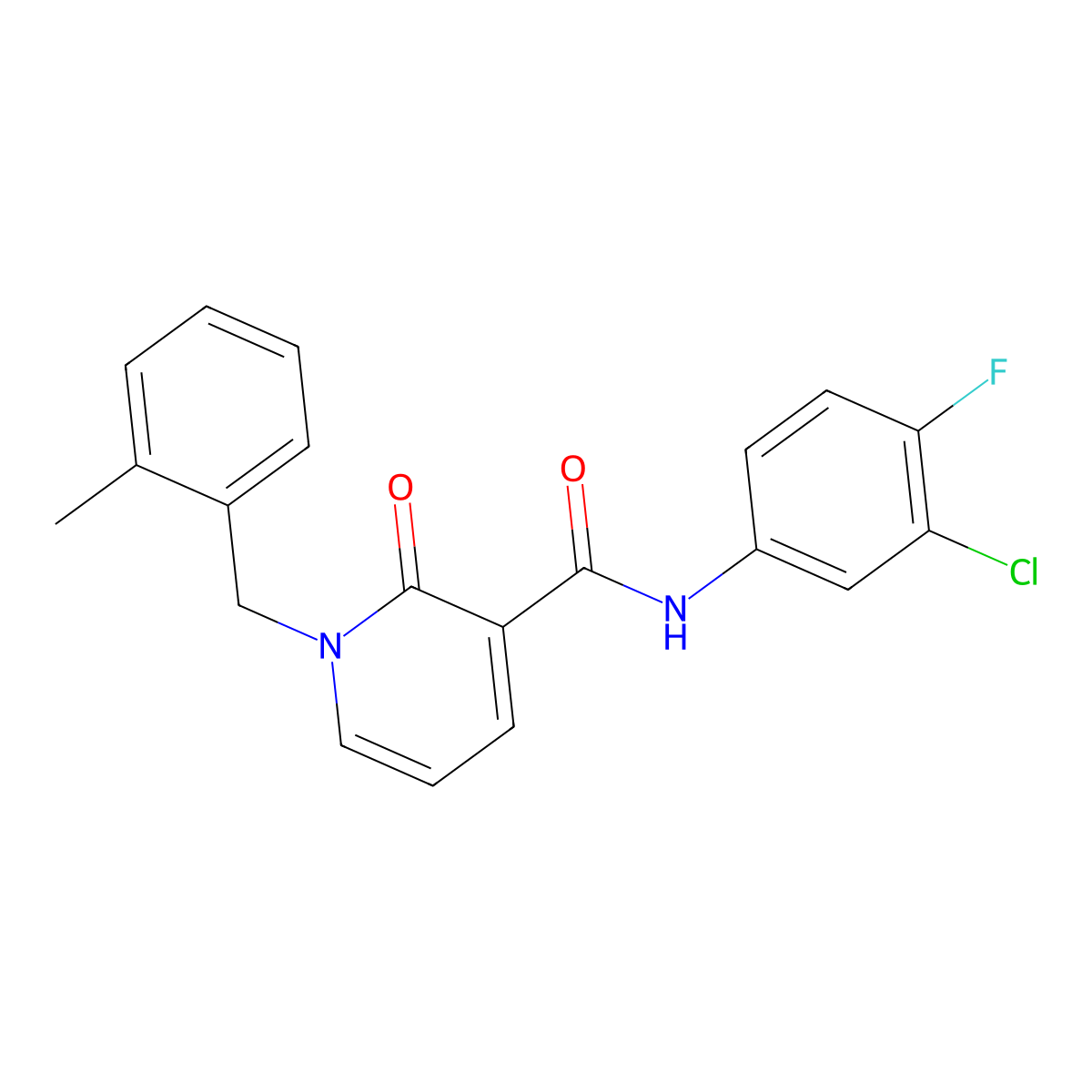 N-(3-chloro-4-fluorophenyl)-1-(2-methylbenzyl)-2-oxo-1,2-dihydropyridine-3-carboxamide molecular structure, CAS 1005298-30-5